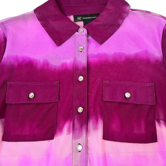 INC International Concepts Sheer Purple Tie Dye Rhinestone Button Top Women M - Picture 10 of 13